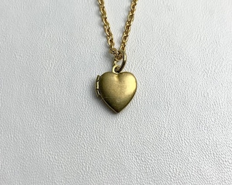 TINY Heart Antique brass LOCKET on 18" necklace.  Perfect for Layering.