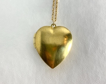 LARGE PUFFY Heart Antique brass LOCKET on 18" necklace.  Perfect for Layering.