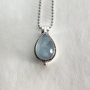 The BABY Raindrop Locket.  STERLING SILVER Vintage Style Box Locket with Aqua Chalcedony on 24" necklace. For pills,small mementos,keepsakes