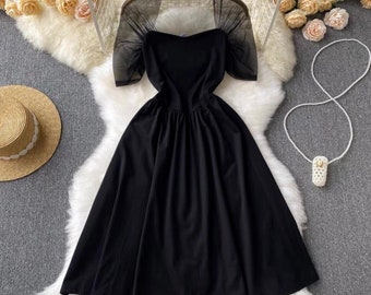 Fairy Formal Dress-Elegant Dress-Black Dress-Cottagecore Dress-ALine Dress-Wedding Guest Dress-Vintage Dress-Party Dress-Cocktail Dress