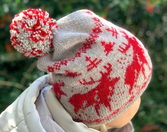 Chapeau seul à la maison | Le chapeau de Kevin | chapeau d'hiver tricoté à la main | bonnet double couche | Chapeau de cerf d’orignal Fair Isle