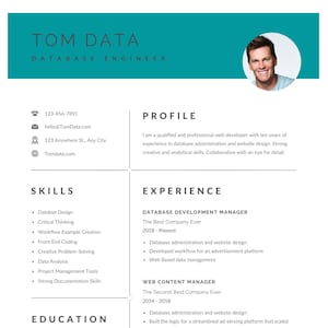Clean Resume CV Template with Photo Turquoise