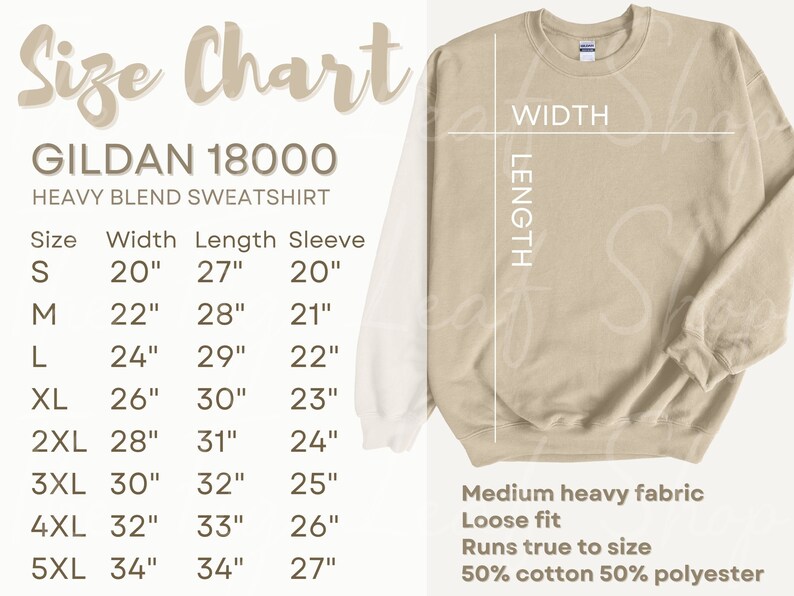 Gildan 18000 Mockup Size Chart Size Guide and Care - Etsy