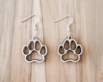 Dog Paw Earrings, Paw Print Earrings, Animal Lover Gifts, Gifts for Dog Lovers, Dangle Earrings, Wooden Earrings, Hypoallergenic, Cat Lover