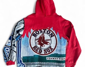 1 van 1 Upcycled Boston Redsox hoodie rood handgemaakt