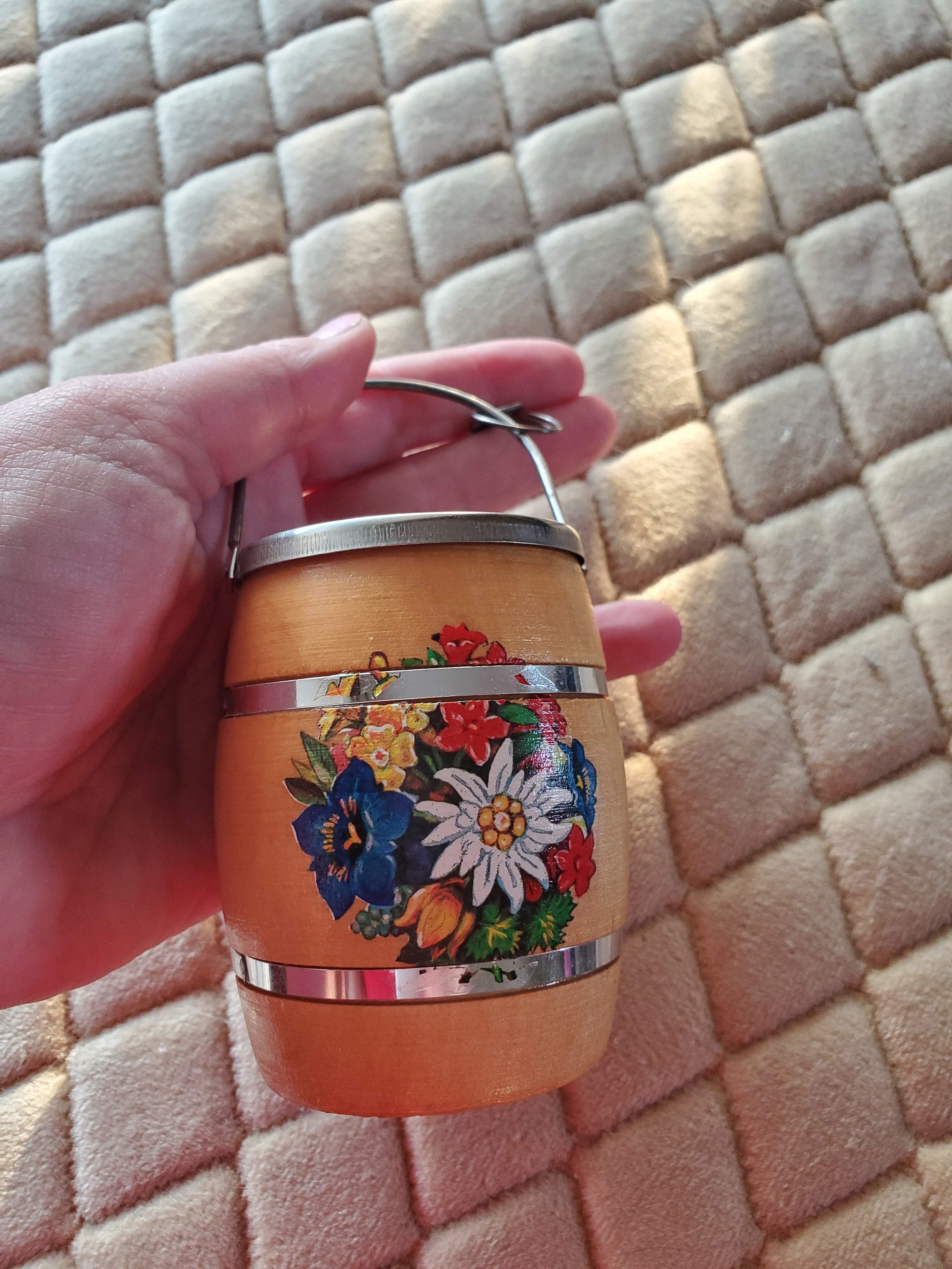Vintage Wooden Barrel Floral Coin Bank With Key Etsy