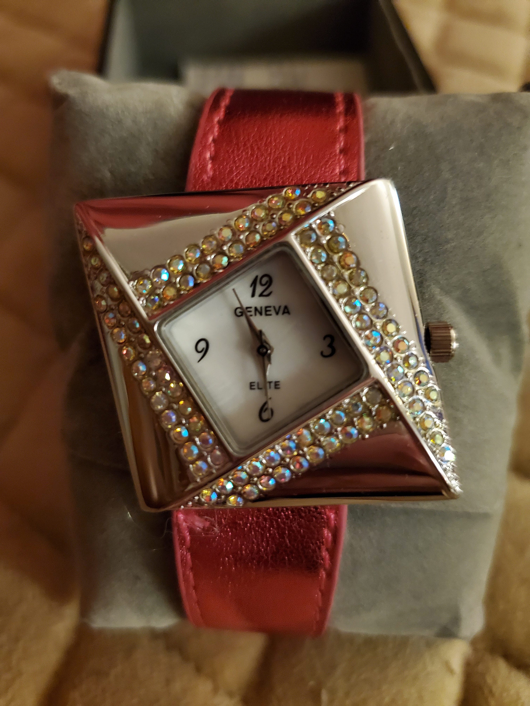 Geneva Watch NWT Red Leather Rhinestone GV2 Arezzo Diamond - Red Jasper - Gevril main image 4