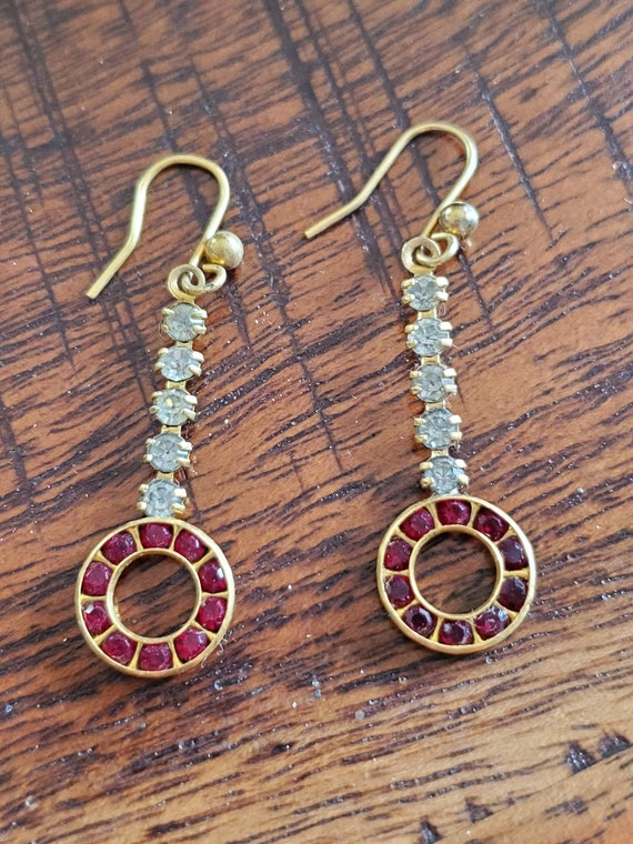 Vintage Drop Earrings with Sparkling Red and Cz st