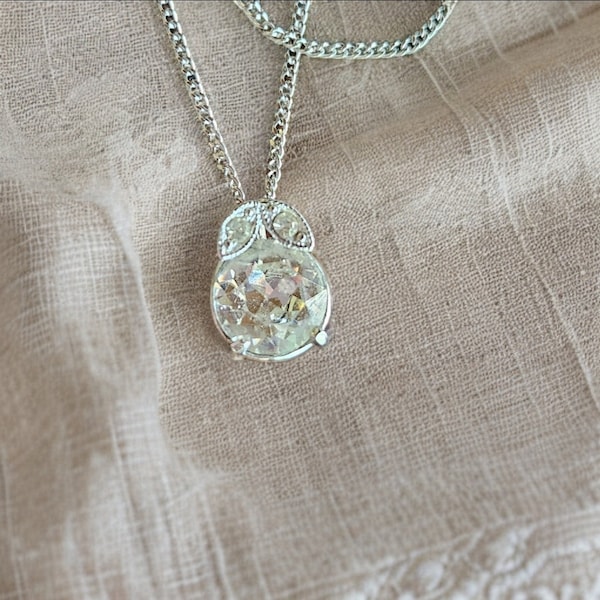 Vintage Eisenberg Ice Swarovski Crystal & Rhinestone Pendant Necklace on a Silver Chain, Gift for Her
