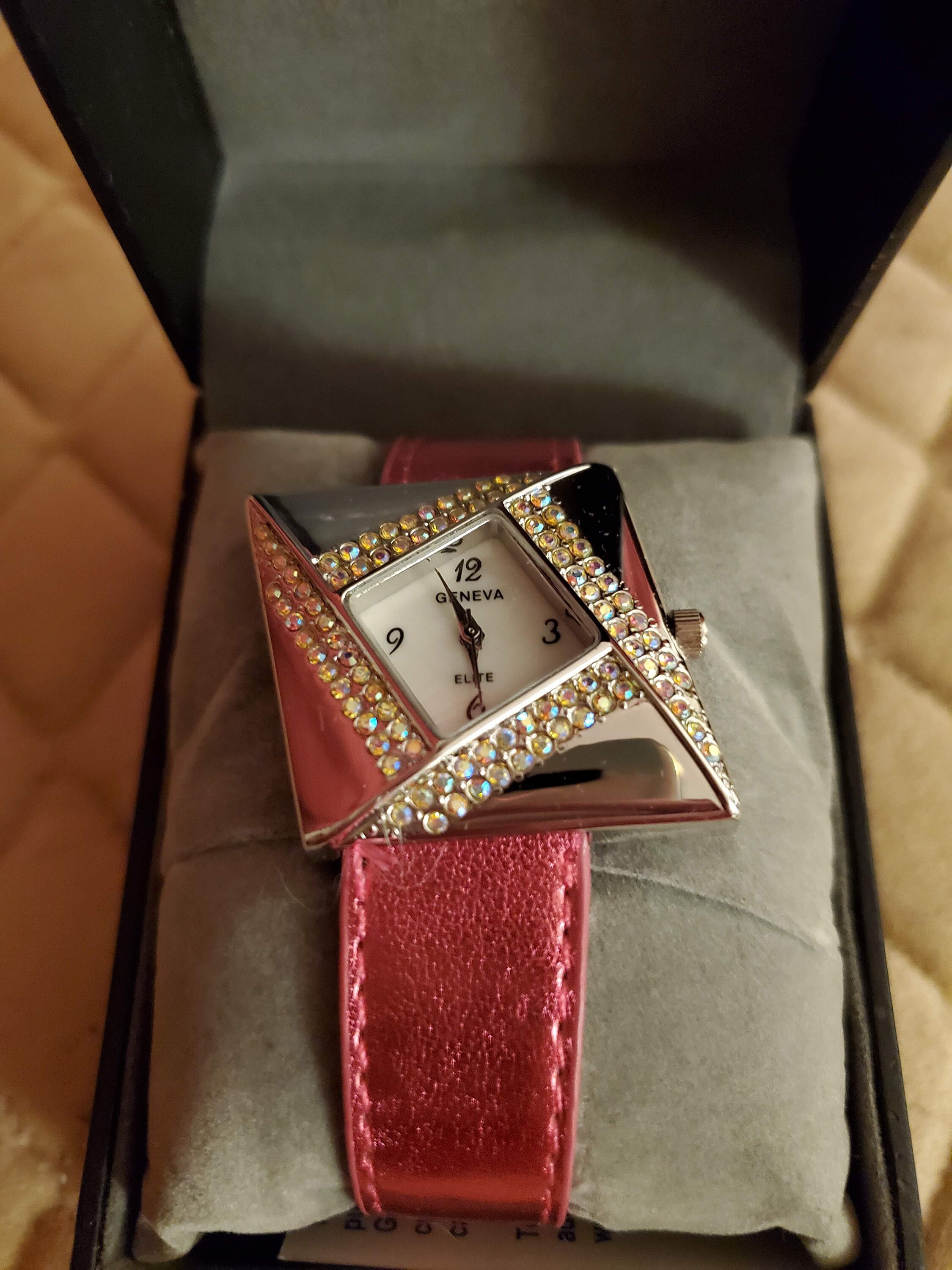 Geneva Watch NWT Red Leather Rhinestone GV2 Arezzo Diamond - Red Jasper - Gevril main image 3
