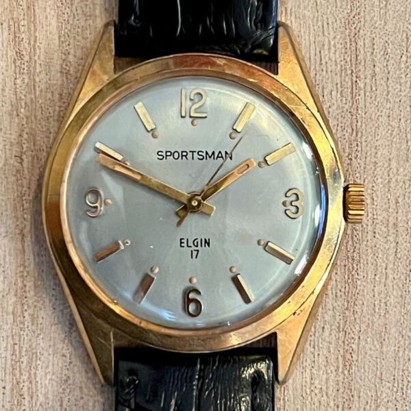 Vintage 60's Elgin Watch Company Sportsman Gold Plated Steel 17J Runs