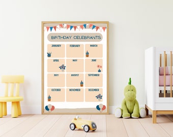 Class birthdays poster, Birthdays Class Calendar , Educational Posters, Classroom Decor, Playroom Wall Art, Montessori Wall Art, Homeschool