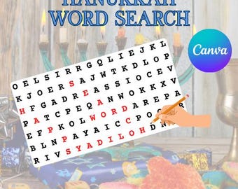 Hanukkah Printable Word Search – Fun Holiday Puzzle Game for Classrooms & Parties – Digital Download