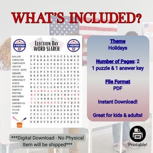 Election Day Printable Word Search – Fun Holiday Puzzle Game for ...