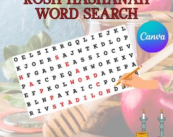 Recherche de mots imprimable Roch Hachana - Jeu de réflexion amusant pour les fêtes pour les salles de classe et les fêtes - Téléchargement numérique