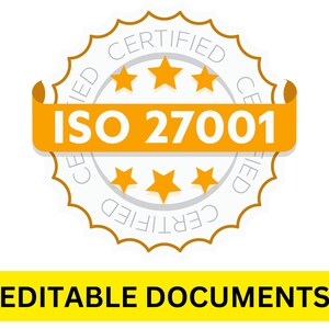 May include: A white and gray circular seal with the text "CERTIFIED" around the edge. A yellow ribbon with the text "ISO 27001" is wrapped around the seal. Five yellow stars are on the seal above and below the ribbon.
