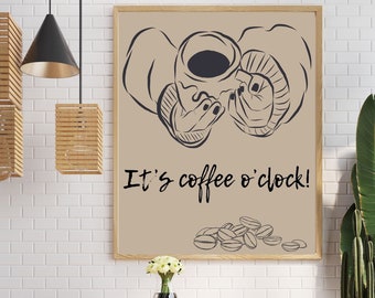 Coffee Hands Art Print, Abstract Coffee Art, Coffee Art, Minimal Art,  Coffee Bar Decor Cafe Poster Digital Download, ıt's coffee o'clock
