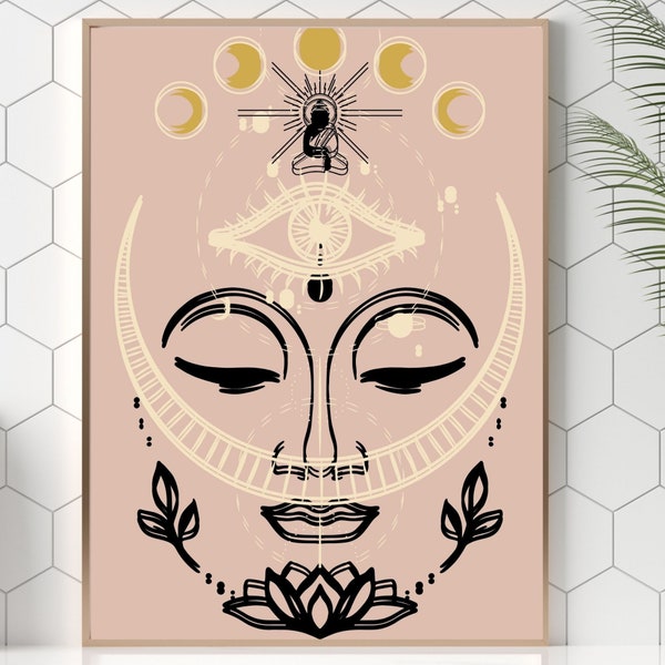 Buddha Statue, Yoga Home Poster, Printable Wall Art, Boho Home Poster, Motivational Print, Modern Boho Wall Art Prints, Buddha Face poster