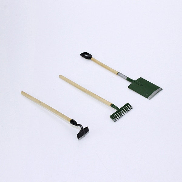 Dollhouse Miniature Gardening Tools - Shovel, Rake and Hoe(Set of 3)