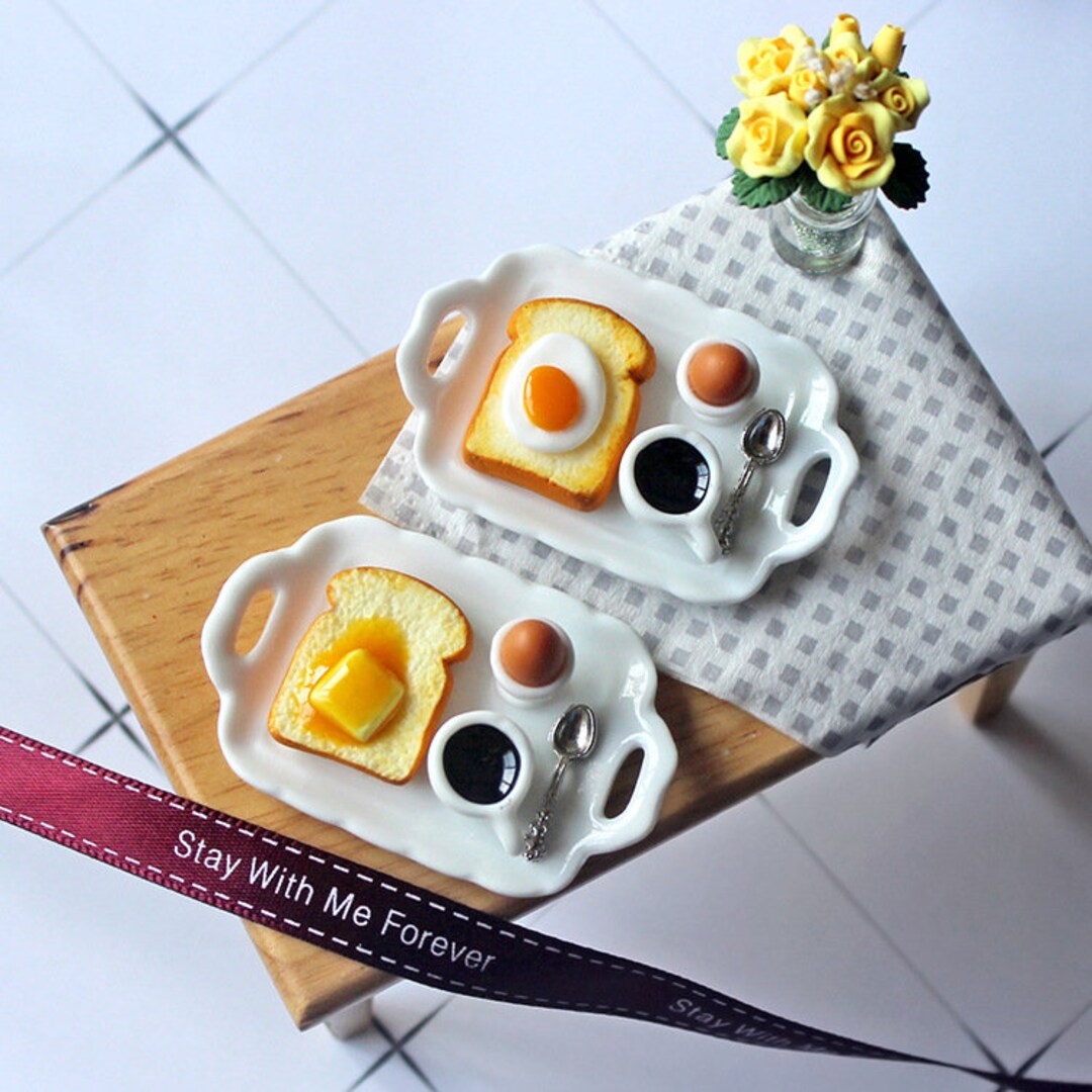 Dollhouse Miniature Breakfast Set, Coffee Toast With Egg and Butter - Etsy