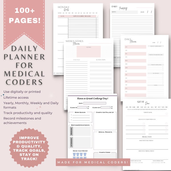 Medical Coder's Planner | Increase Productivity and Quality | Digital or Print | Yearly, Monthly, Weekly, Daily Planning