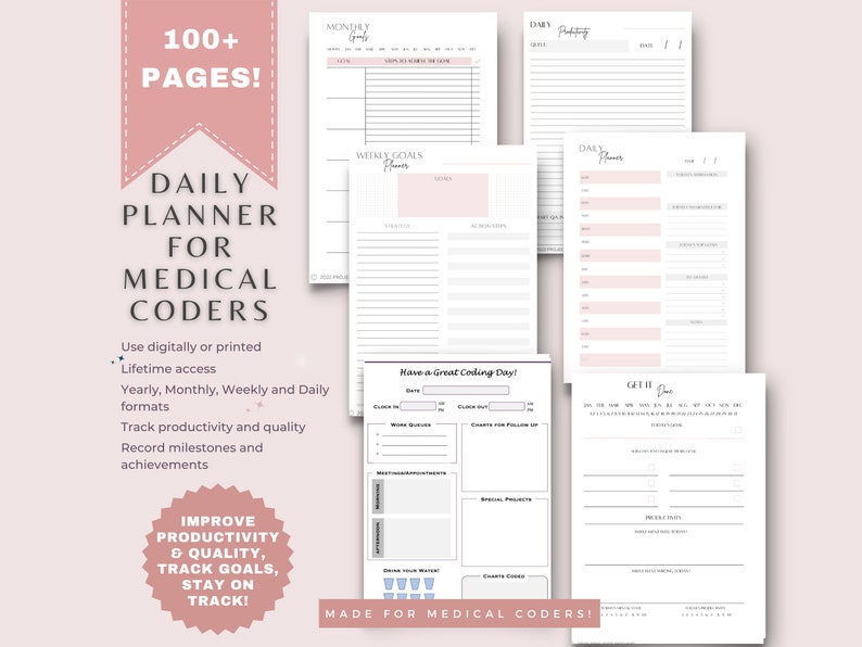 Medical Coder's Planner Increase Productivity and Quality Digital or Print Yearly, Monthly, Weekly, Daily Planning image 1