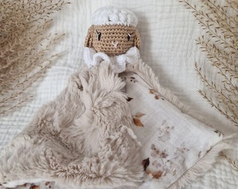 Sheep swaddle blanket for baby: Crochet blanket, double gauze, customizable handmade fur - birth/babyshower gift