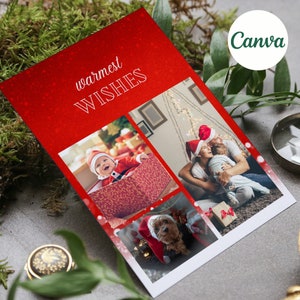 Modello di biglietto per cartolina Canva Buon Natale e buone feste, download digitale, completamente modificabile in Canva, ritratto scaricabile rosso