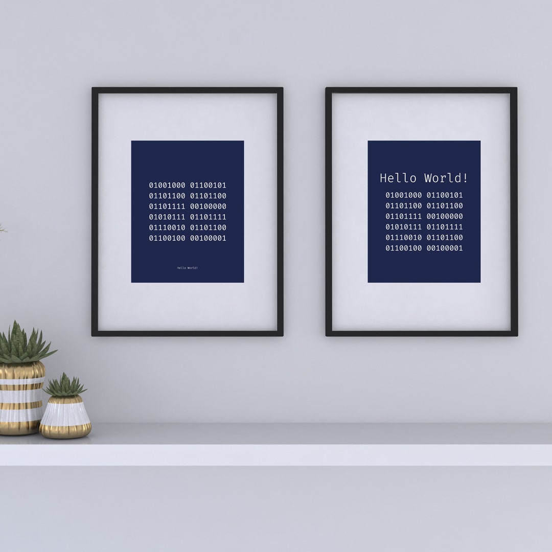 2 Binary Code Hello World! Digital Art for Printing. Computer Science ...