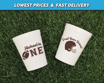 Football 1st Birthday Cups, Football Party Stadium Cups, First Down Birthday Party Favors, Sports Birthday Favors, First Year Down Birthday