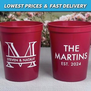 Wedding Stadium Cups, Modern Wedding 16oz Stadium Plastic Cups, Personalized Wedding Favors, Engagement Party Favors, Rehearsal Dinner Cups