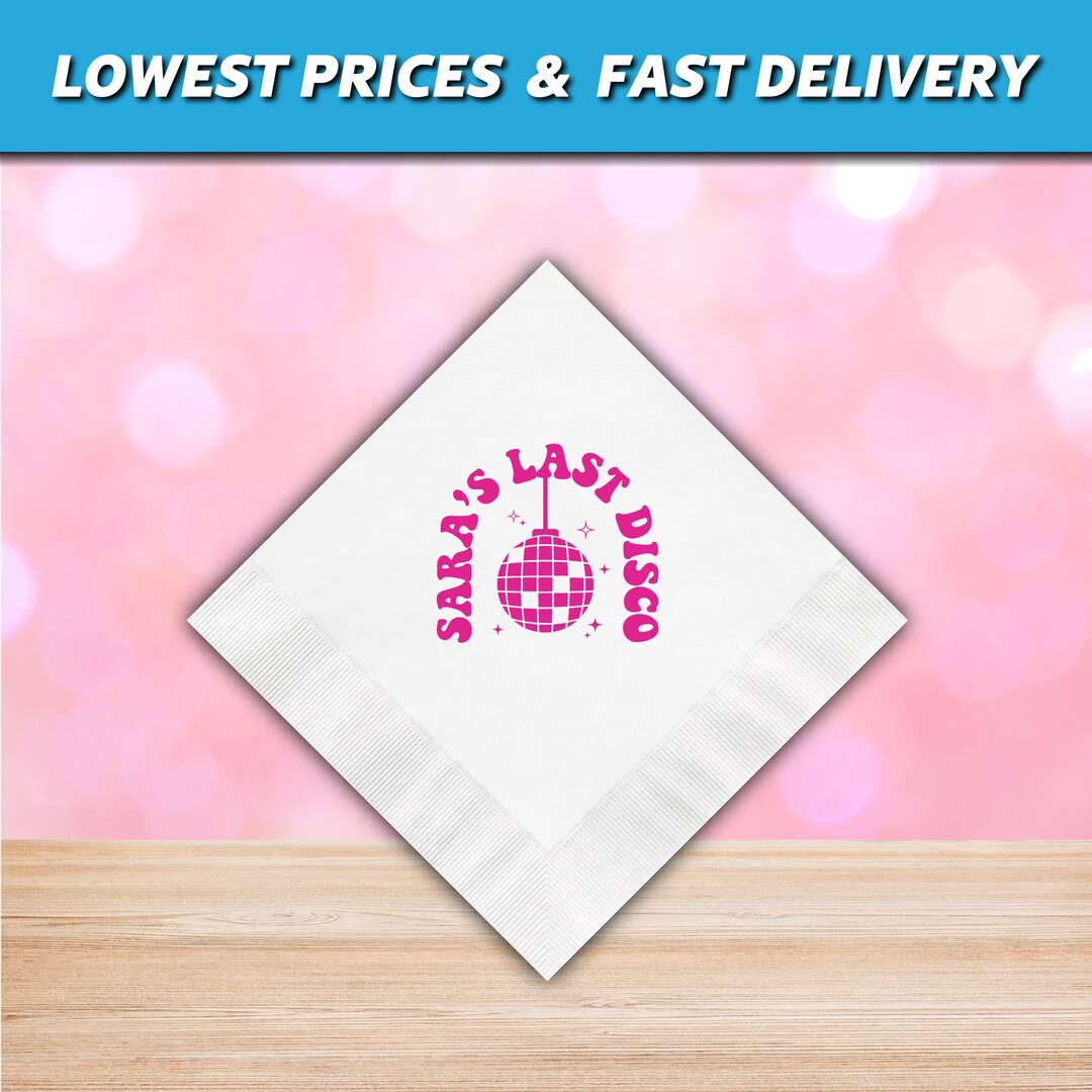 Last Disco Bachelorette Napkins Cocktail Napkins, Foil Stamped Napkin