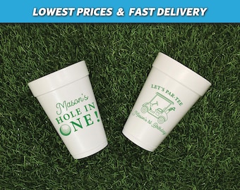 Hole In One Golf Birthday Cups, Let's Partee, First Birthday Foam Cups, Personalized Styrofoam Cups, Golf 1st Birthday, Golf Birthday Cups