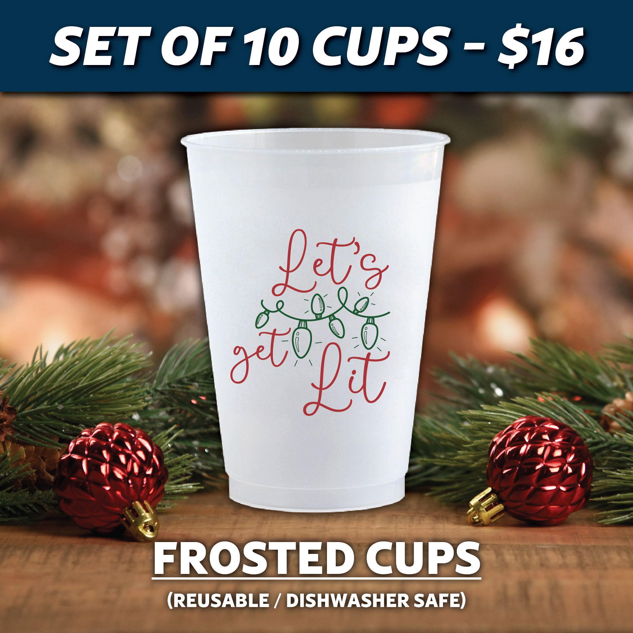 16 oz. Bulk 50 Ct. Personalized Frosted Christmas Reusable Plastic Cups
