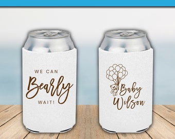 Personalized Baby Shower Can Coolers, Custom Neoprene Beer Huggers, We Can Bearly Wait Baby Shower Coolies