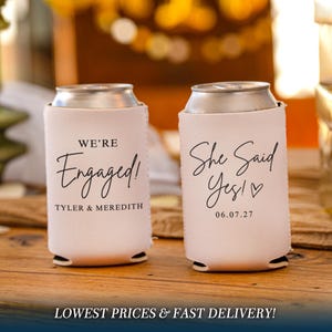 She Said Yes Can Coolers, Personalized Engagement Neoprene Huggers