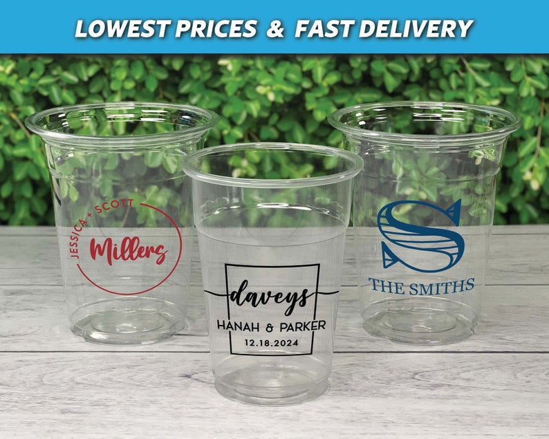 home living, custom drinkware, tumblers glasses, personalized cups, wedding cups, frosted cups, engagement party cup, disposable cups, soft clear cup, cups for weddings, wedding drink bar, wedding favors, party favors