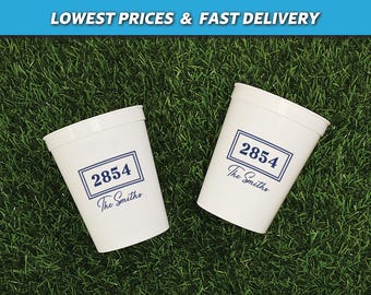 Housewarming party cups, Home number stadium cups, Zip code cups, Home Sweet Home, Housewarming favors, Housewarming gift, Family home cups