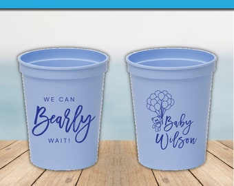 Custom Baby Shower Stadium Cups, Plastic Custom Printed Stadium Cups, Bear Theme Baby Shower Cups, We Can Bearly Wait Baby Shower