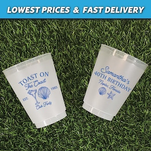 weekend beach trip cups, personalized cups, dirty thirty, 30th birthday, 40th birthday, 30th birthday cups, custom frosted cups, toast on the coast, coastal birthday, last toast on the coast, beach birthday cups, beach trip favors, 50th birthday, 60th birthday 70th birthday