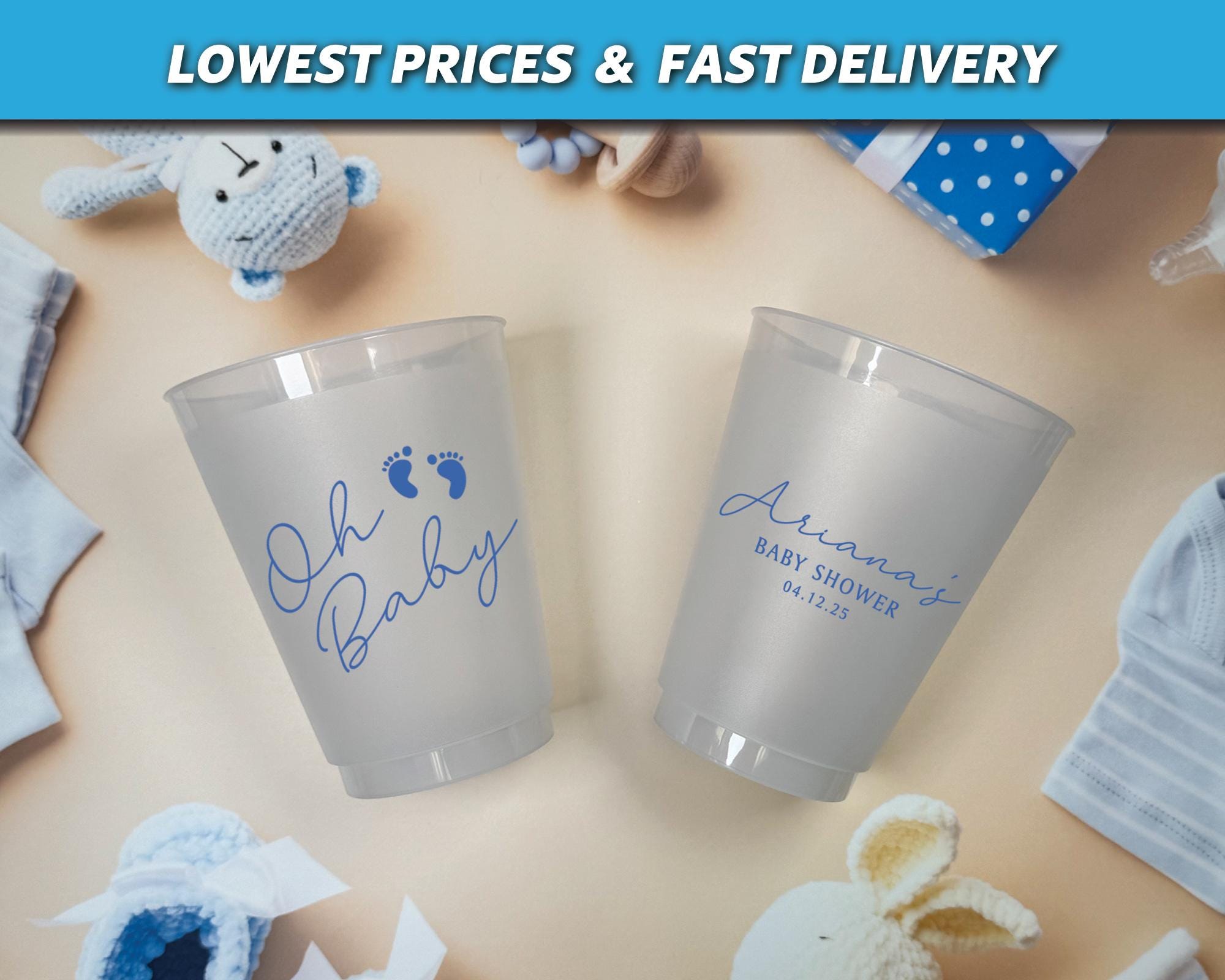 Oh Baby Frosted Cups, Personalized Baby Shower Cups, Baby Boy Shower Supplies, It's A Boy Favors, Gender Reveal, Baby Sprinkle Party, Oh Boy