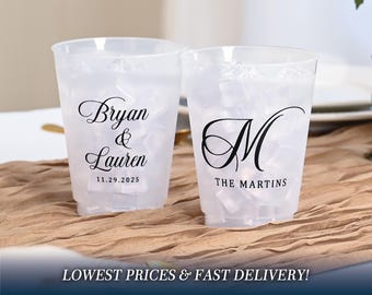 Last Name Wedding Frosted Cups, Wedding Decor, Reception Cups, Wedding Signature Drinks, Engagement Party Favors, Wedding Monogram Cups