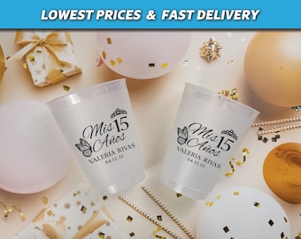 Quinceañera Birthday Frosted Cups, Personalized Mis Quince Favors, Sweet 16, Quince Recuerdos