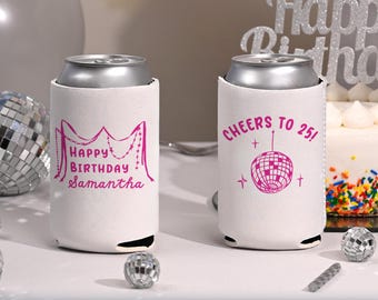 Whimsy Birthday Huggers, Whimsical Birthday Party Can Coolers, Disco Theme Birthday, 25th Birthday Party Favors, Maximalist Birthday Party