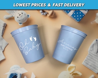 Oh Baby Stadium Cups, Personalized Baby Shower Cups, Baby Boy Shower Supplies, It's A Boy Favors, Gender Reveal, Baby Sprinkle Party, Oh Boy