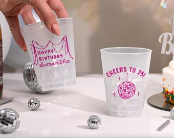Whimsy Birthday Party Cups, Whimsical Birthday Frosted Cups, Shatterproof Plastic Cups, 25th Birthday Cups, Maximalist Birthday, Fancy Girl