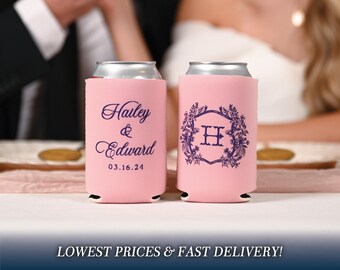 Elegant Wedding Can Coolers, Personalized Wedding Logo Huggers, Modern Wedding Favors, Engagement Party Can Coolers, Neoprene Can Coolers