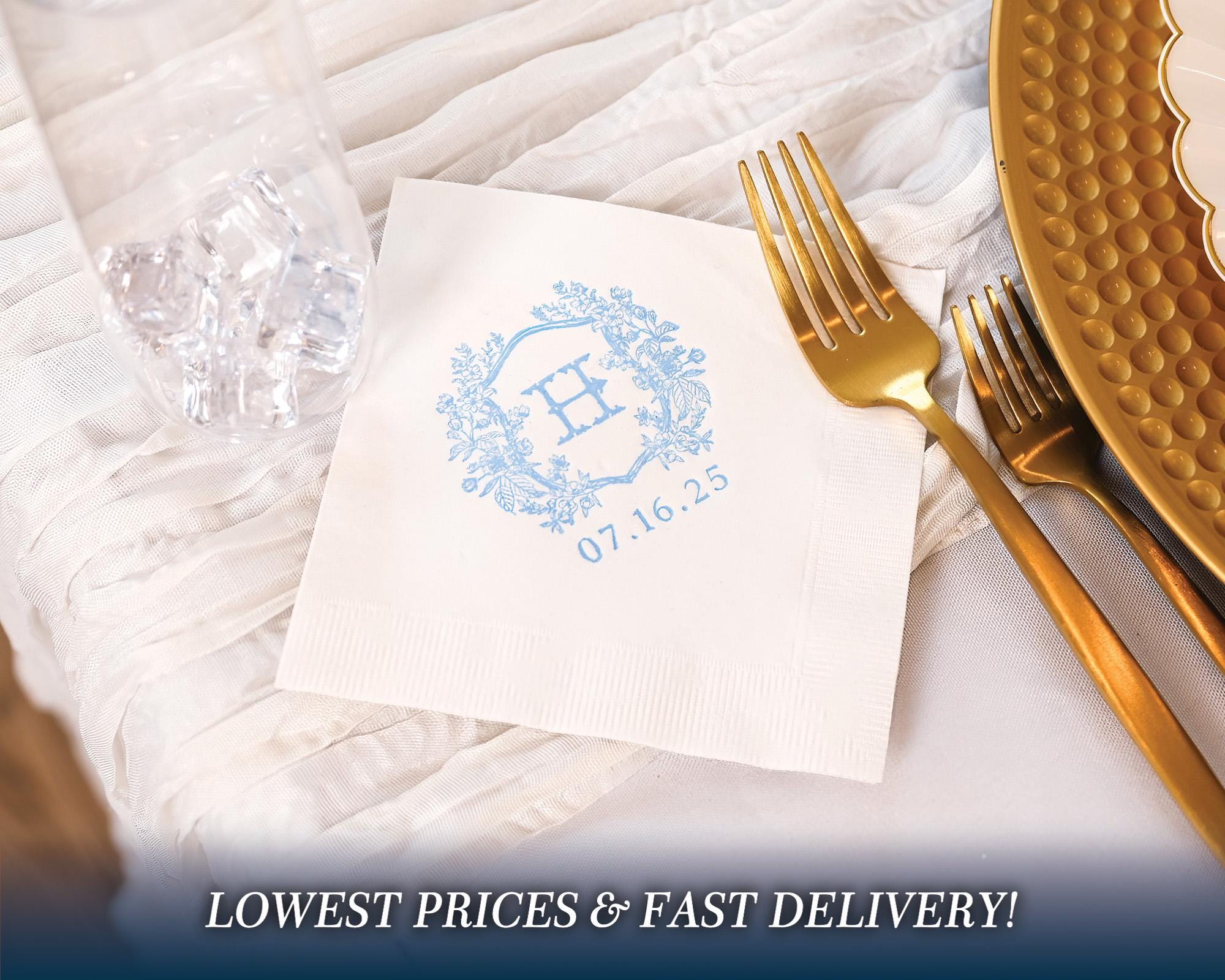 Wedding Logo Napkins, Custom Wedding 3-PLY Cocktail Napkins, Modern Wedding Napkins, Wedding Cake Napkins, Interlocking Monogram Napkins