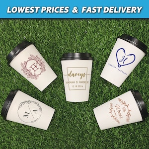 Custom 12oz Paper Cups, Monogrammed Paper Cups, Hot Cocoa Cups, Custom Coffee Cups, Wedding Coffee Cups, Personalized Wedding, Hot Drink Bar