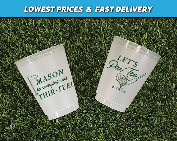 Swinging Into Thir-Tee, Golf Birthday Frosted Cups, Let's Partee, Custom Golf Party Cups, 30th Birthday, 40th Birthday, Golf Theme Party